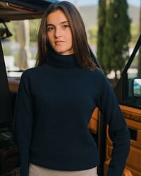 AK MC Women's roll neck pure cashmere sweater in navy - Alexander