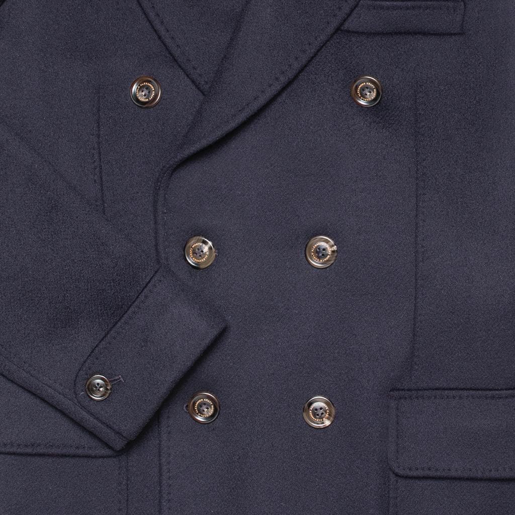 AK MC The Florence short double-breasted overcoat in navy wool and
