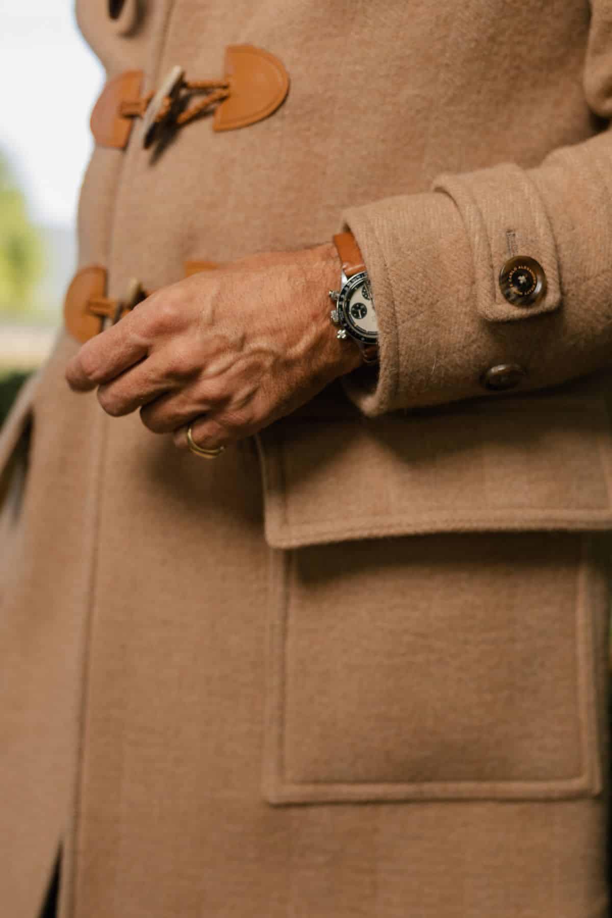 AK MC Men's Contemporary Duffel Coat in Caramel Camel Hair
