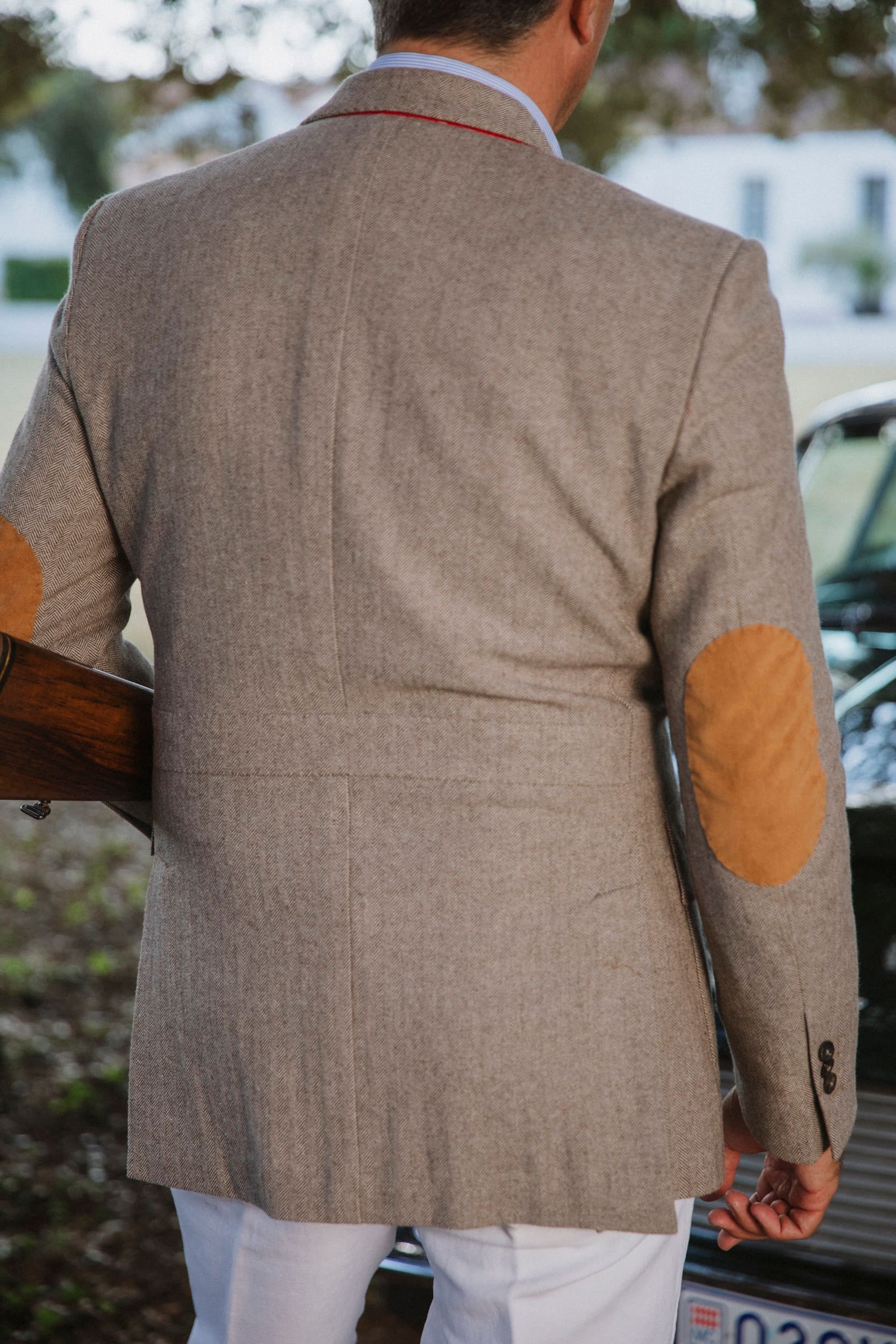AK MC beige linen & wool provence jacket with alcantara trim