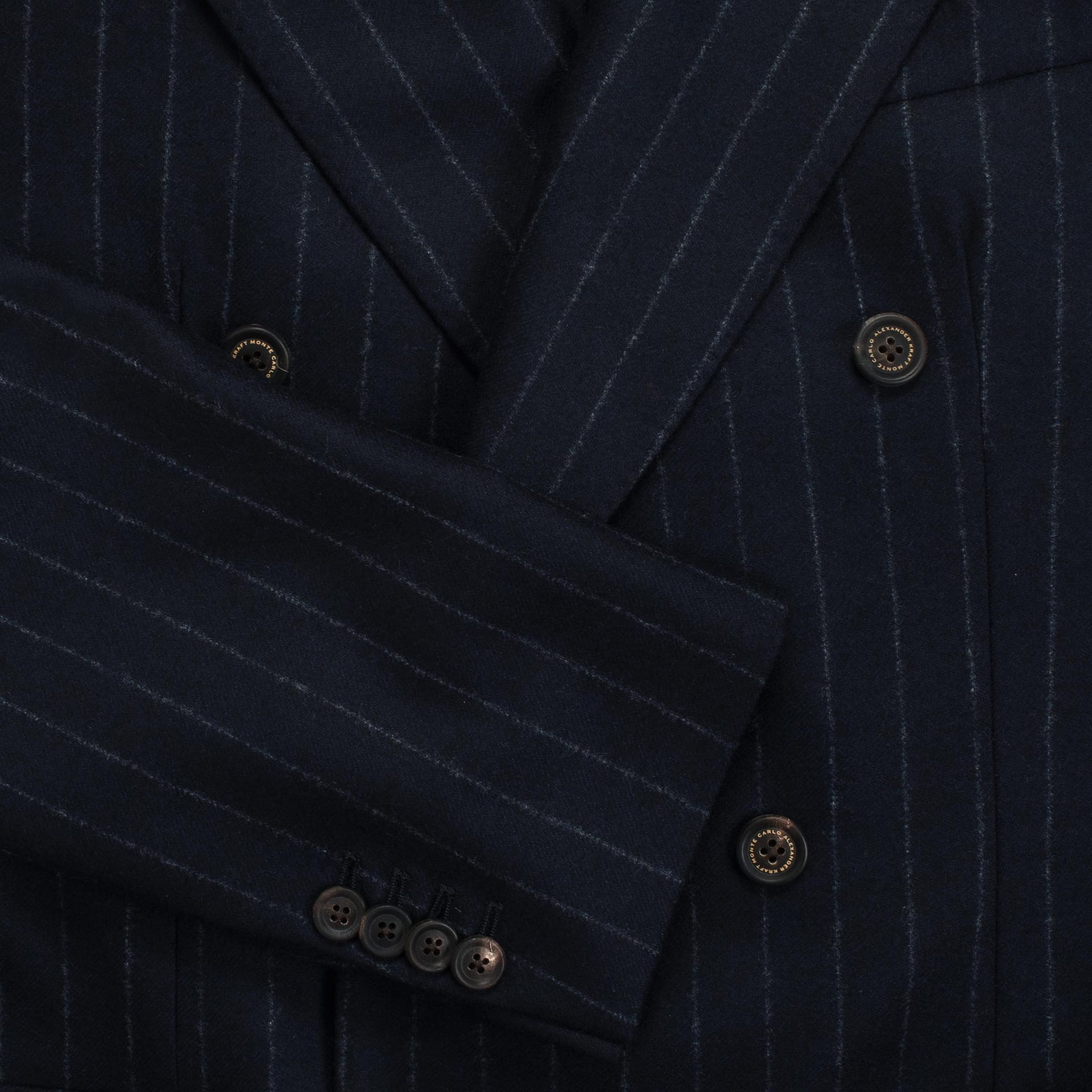 AK MC Double-breasted signature barchetta VBC navy wool flannel