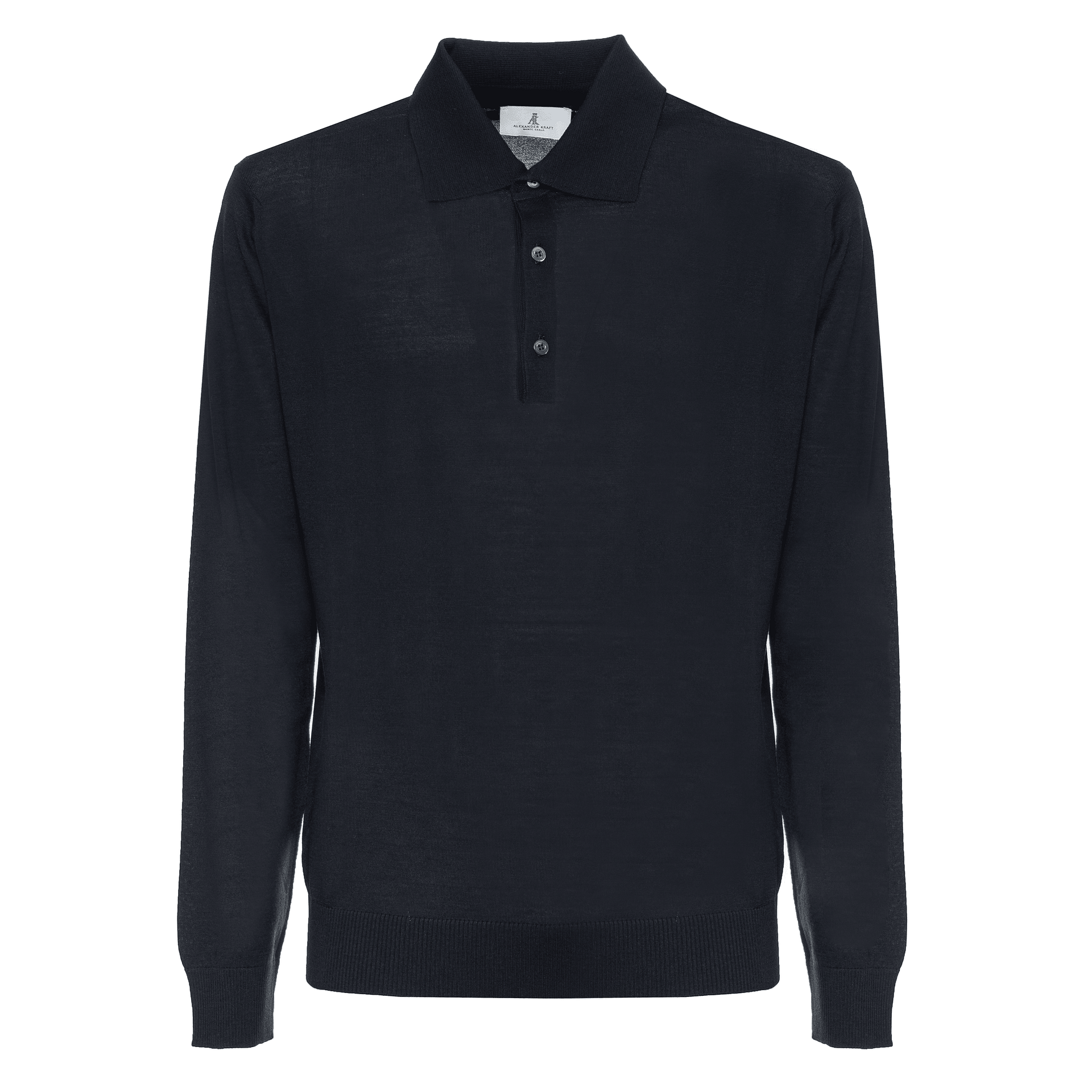AK MC navy Loro Piana wool & silk long-sleeved knitted polo shirt