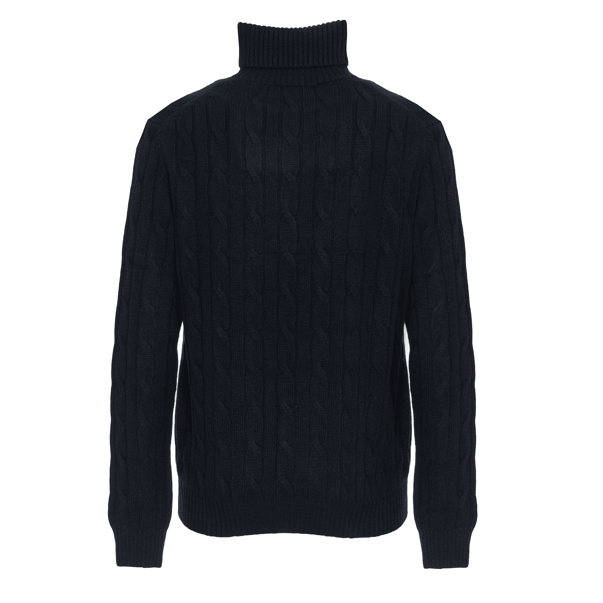 ６ ROKU  CABLE HIGH NECK KNIT AK MC navy 6ply cashmere cable knit roll neck sweater - Alexander