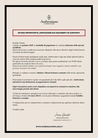 Lettera sulla limitazione del contante