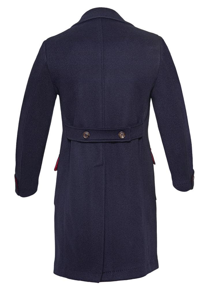 AK MC The Florence short double-breasted overcoat in navy wool and