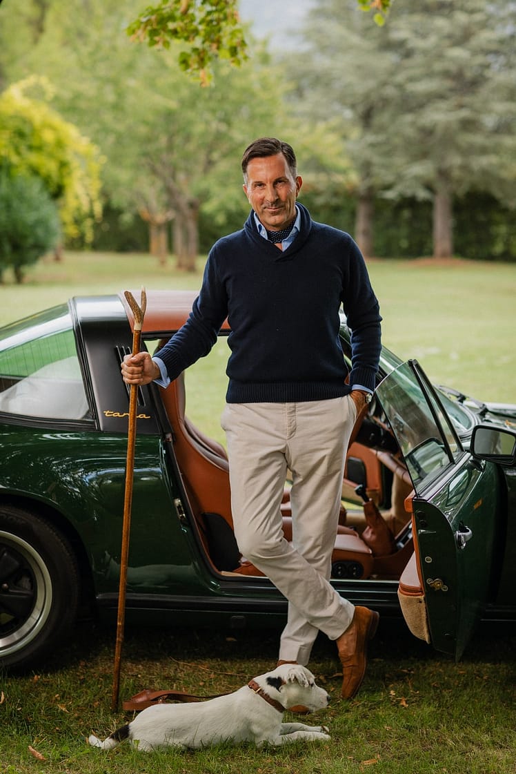 AK MC navy cashmere shawl collar sweater