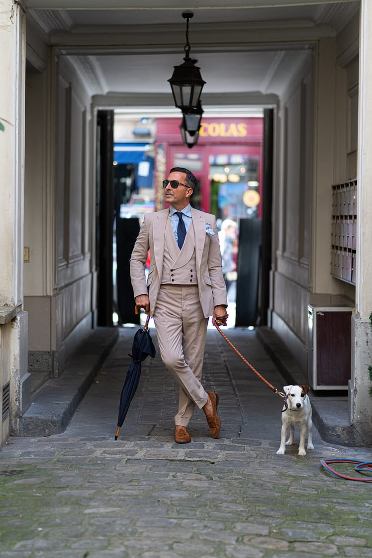 AK MC beige summer cord double-breasted waistcoat