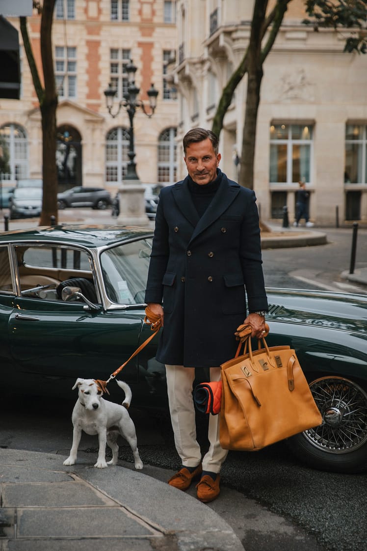 AK MC The Florence short double-breasted overcoat in navy wool and cashmere