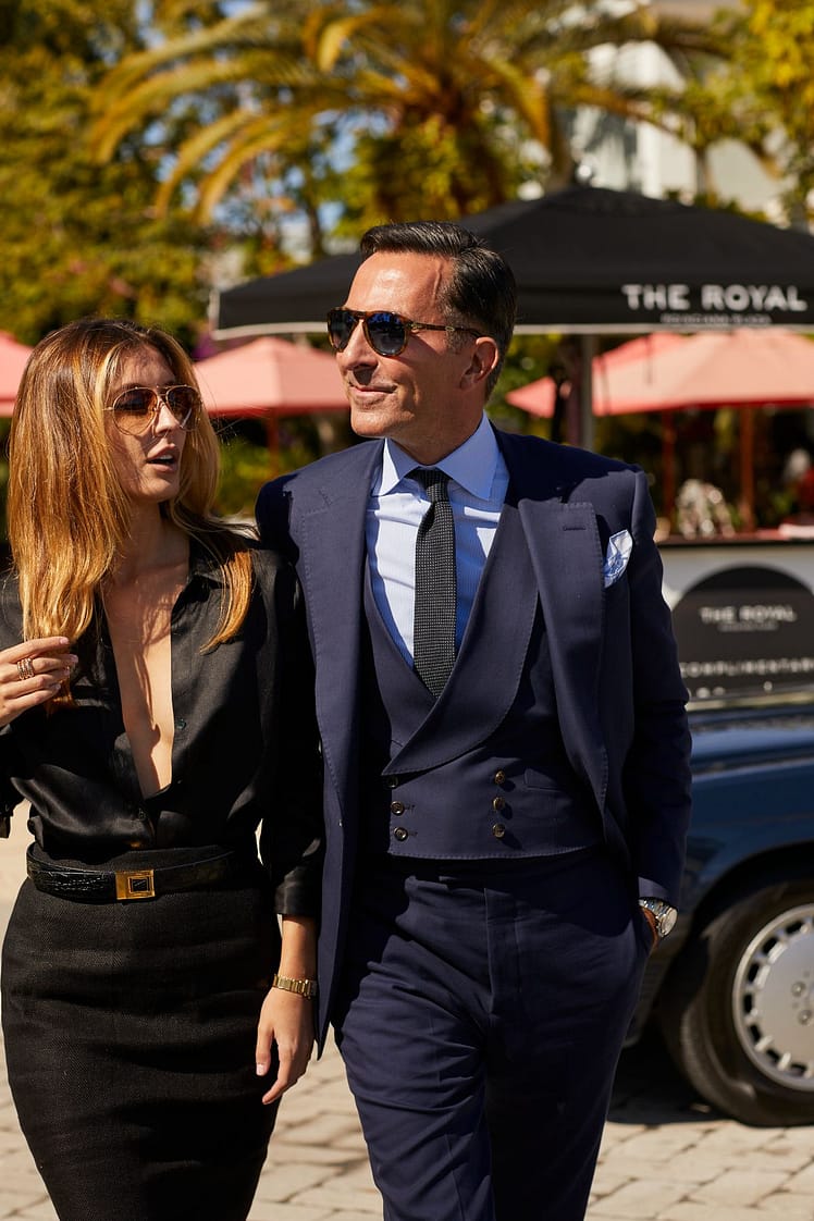 AK MC double breasted waistcoat in navy super-soft cotton