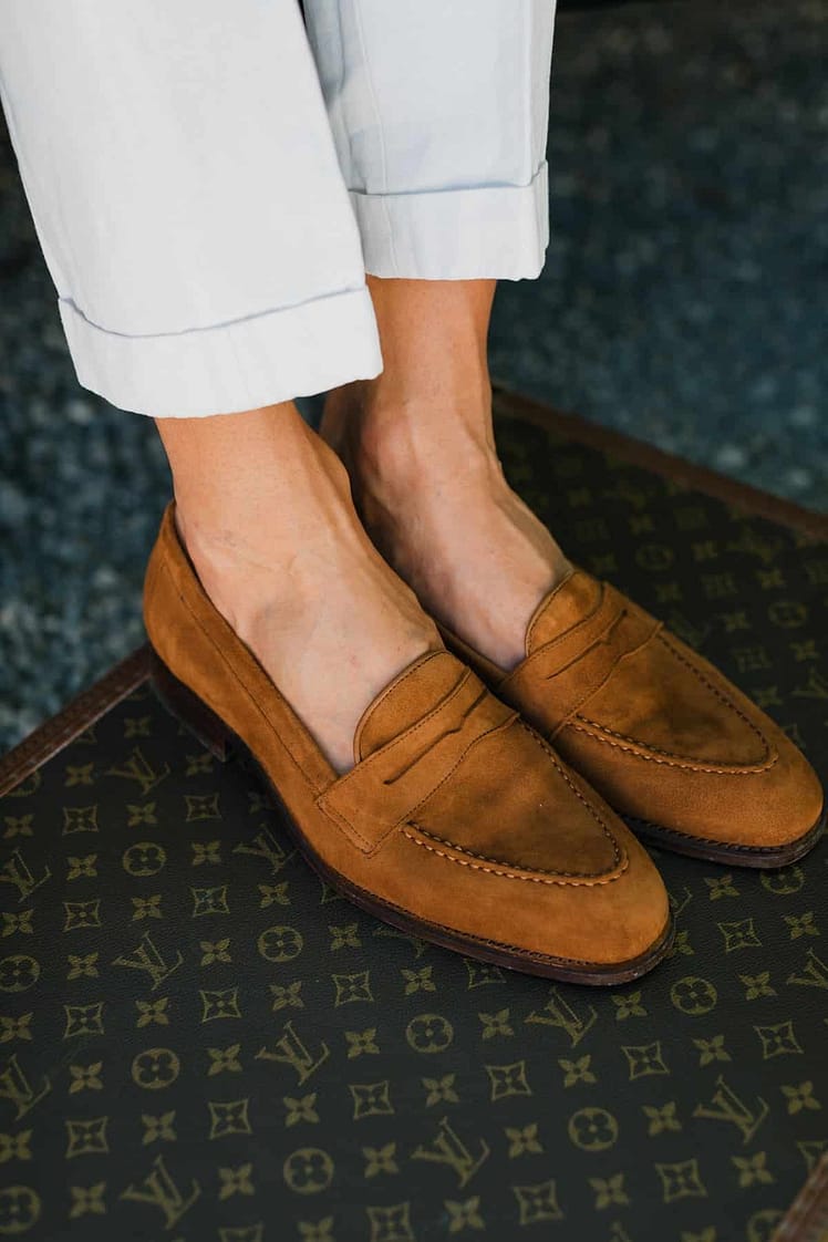 AK MC handmade caramel suede Penny loafer