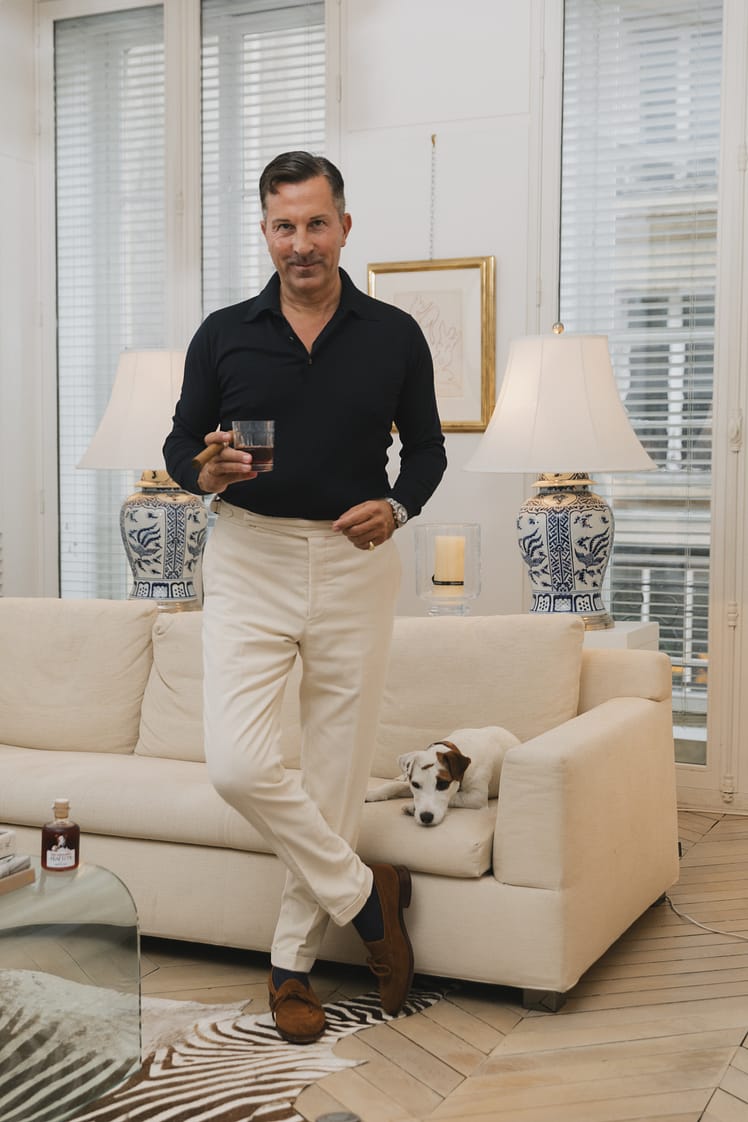 AK MC  navy Loro Piana wool & silk long-sleeved knitted polo shirt