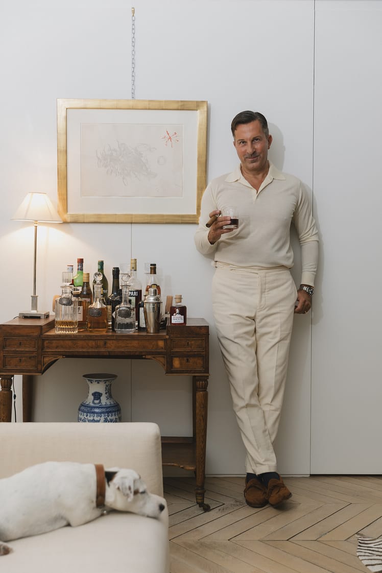 AK MC  ecru Loro Piana wool & silk long-sleeved knitted polo shirt
