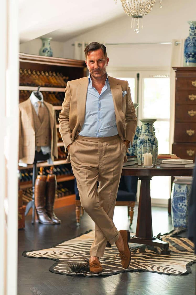 AK MC Beige Linen Blend Contemporary Gurkha Trouser