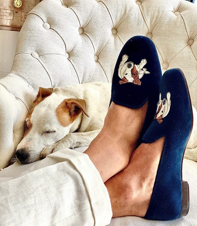 AK MC Bertie Portrait Embroidered Velvet Slipper