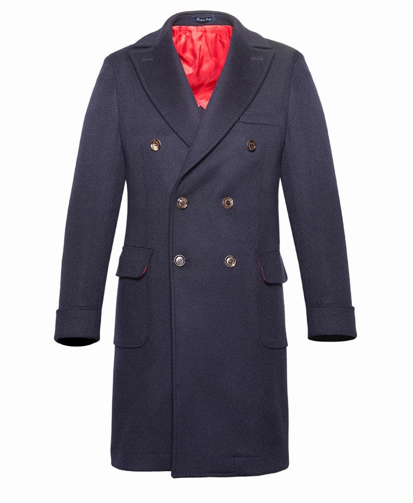 AK MC The Florence short double-breasted overcoat in navy wool and