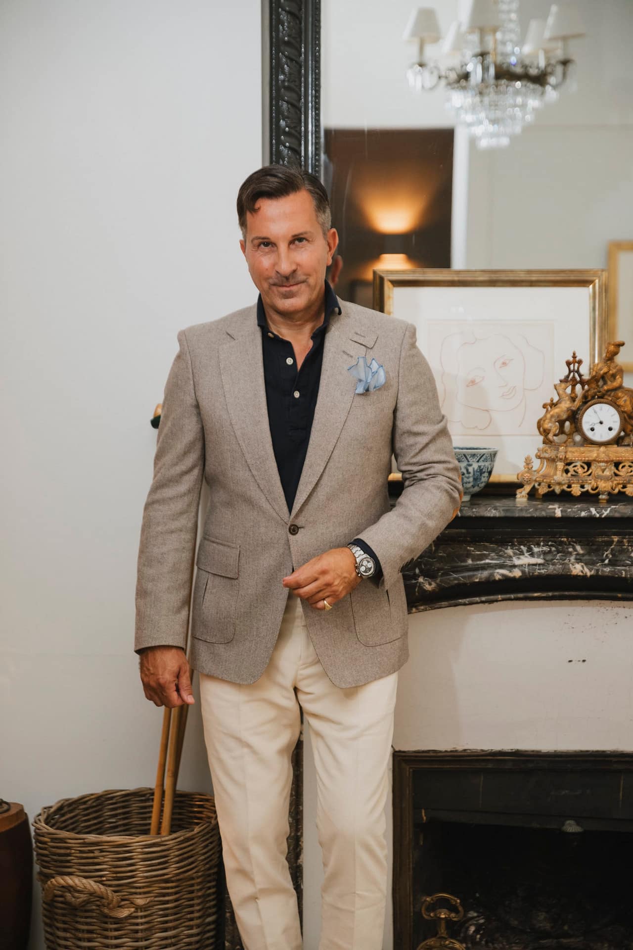 AK MC beige linen & wool provence jacket with alcantara trim